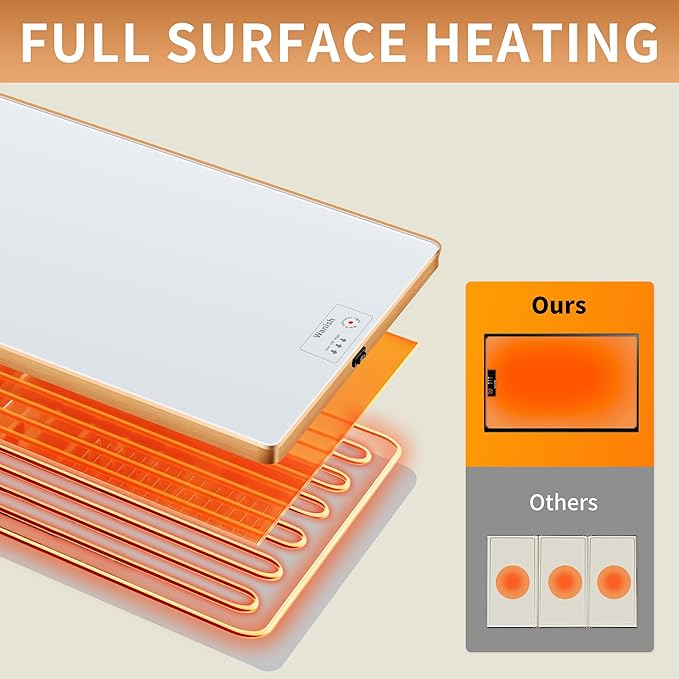 Electric Warming Tray (Extra Long 47”x12”)，Food Warmers for Parties Buffet & Gathering, Food Warming Mat with Thermostat, Tempered Glass Warming Mat for Food with Adjustable Temperature Modes, White