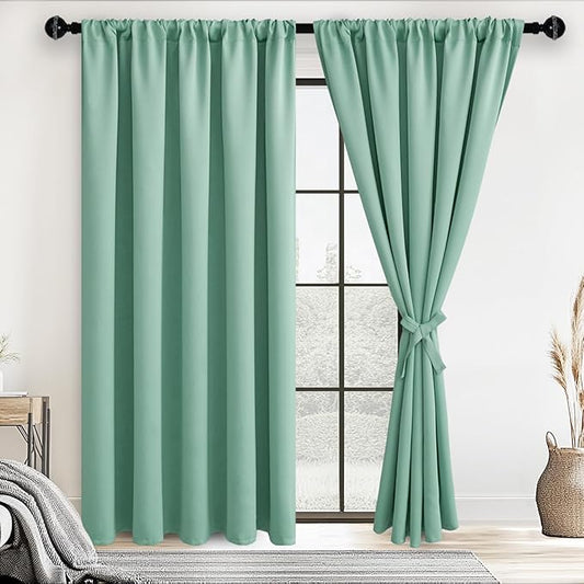 JIUZHEN Blackout Curtains for Bedroom - 60 Inch Extra Wide Thermal Insulated Room Darkening Privacy Soundproof Curtains for Living Room/Dorm Room, Set of 2 Panels, 60 x 72 inches,Sage Green
