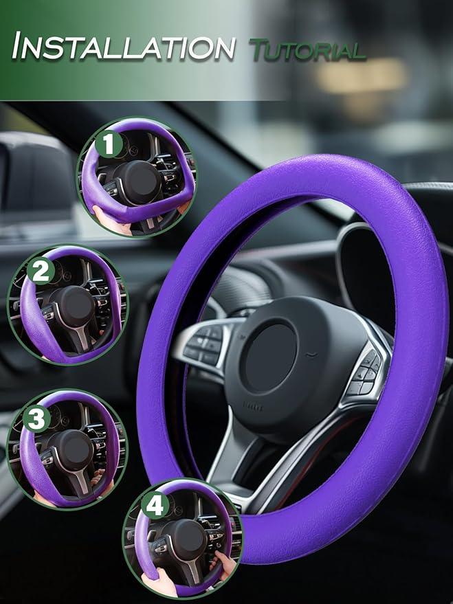 LRITER Car Steering Wheel Cover, Non-Slip Silicone Material, Multiple Color Choices, Universal Auto Parts Steering Wheel Cover, Suitable for Most Cars (Purple)