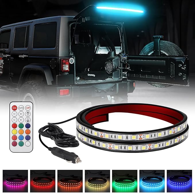 XRIDONSEN 40 Inch RGBW Rear Window Lift Gate Dome Light Strip Back Glass Tailgate Hatch Trunk Cargo Camping Light RF Wireless Remote Compatible with Jeep Wrangler JL JK YJ TJ JKU JLU 2/4-Door SUV