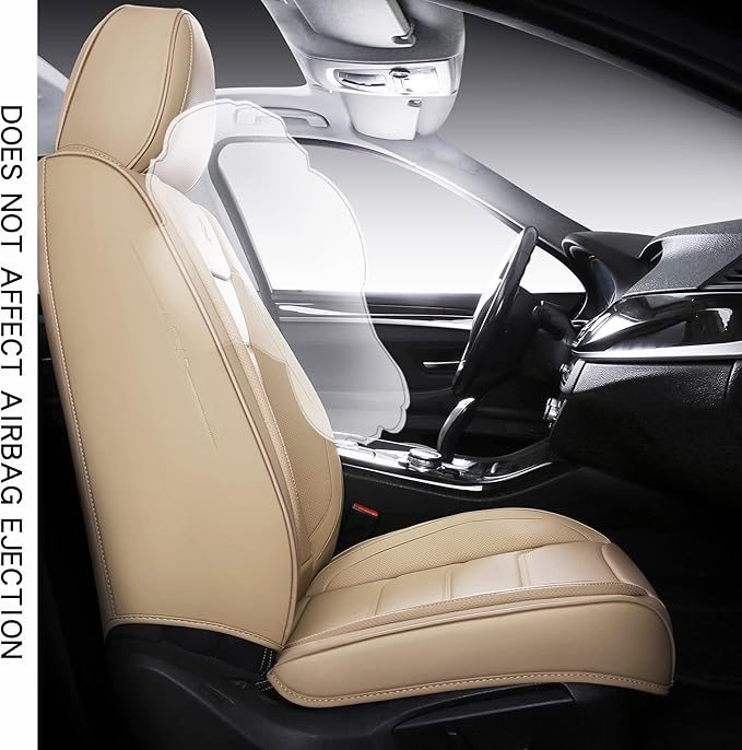 Full Coverage Faux Leather Car Seat Covers Full Set,Automotive Seat Covers for Cars,SUVs Pick-up Truck, Car Seat Cushion, Beige Seat Covers for 5 Seats,Car Seat Protector