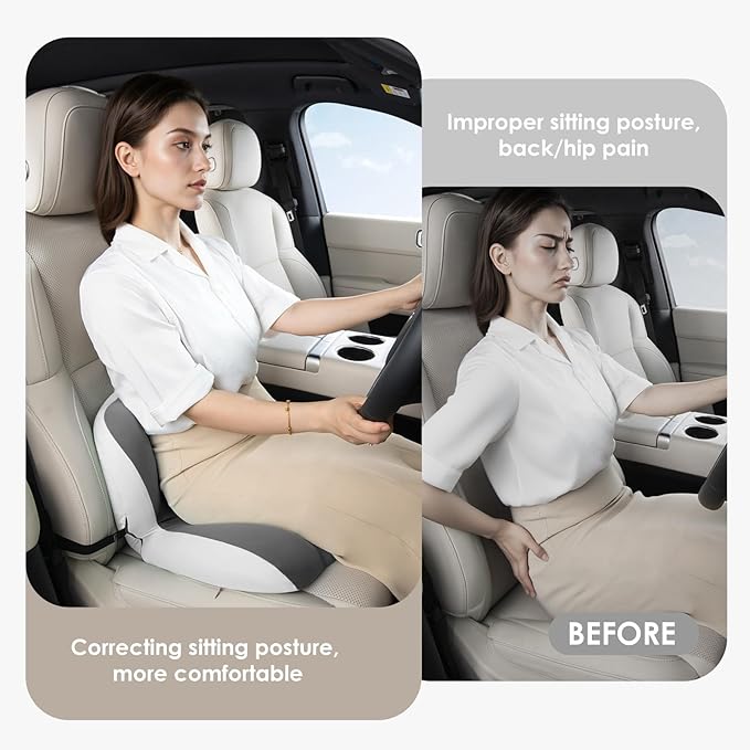 FLORICH Memory Foam Truck Seat Cushion with Adjustable Strap,Seat Cushion and Lumbar Support Pillow for Car Office Chair(Dark Grey)