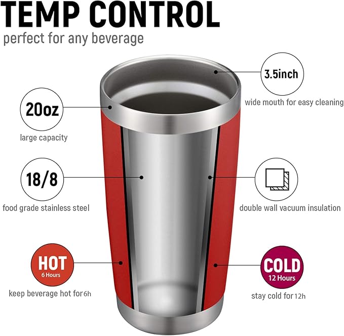 COMOOO 20oz Double Wall Vacuum Insulated Travel Mug, Stainless Steel Tumbler with Lid and Straw Durable Powder Coated Insulated Coffee Cup for Cold & Hot Drinks (Red, 4 PACK)