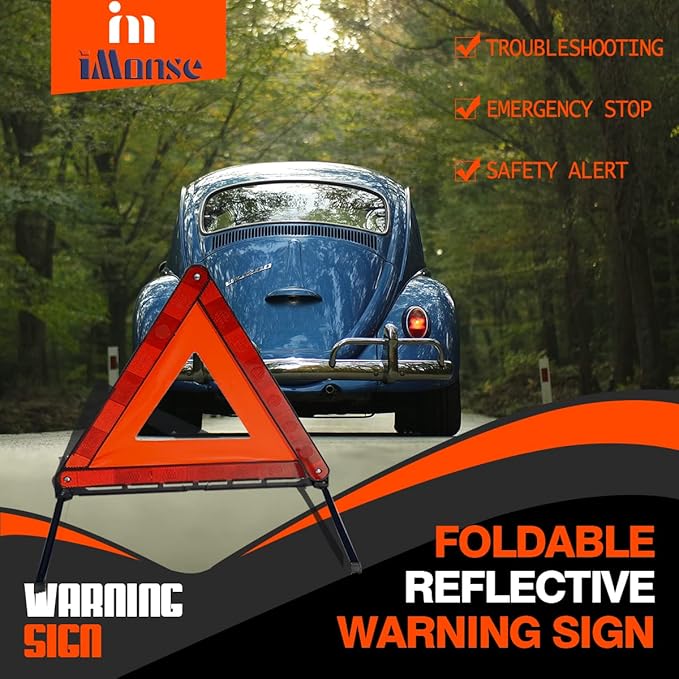 Warning Safety Triangle Kit, Emergency Roadside Warning Reflective Triangle 3 Packs with 2 LED Road Flare Light, Foldable with Storage Case for Roadside Breakdowns Emergenc