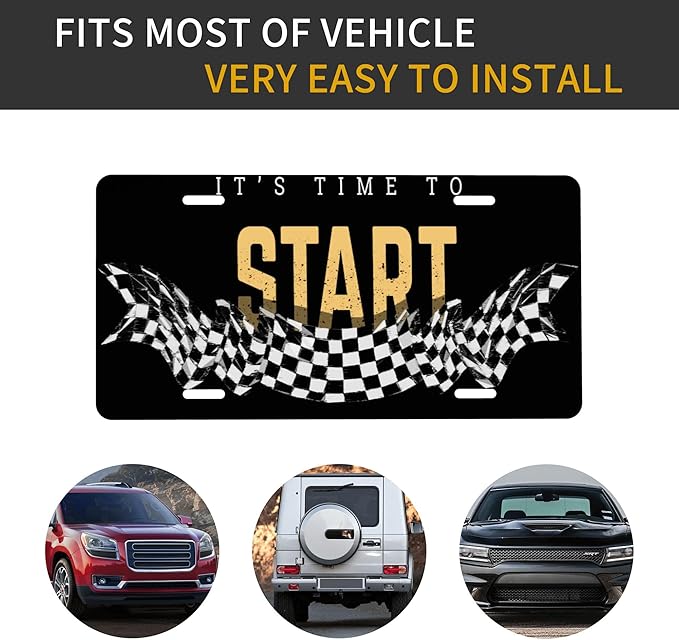 Front License Plate Checkered Flag Vanity Plates Aluminum Metal Decorative Car Tag Racing Novelty License Plate Cover for Men Women ‎6 * 12 in (4 Holes)