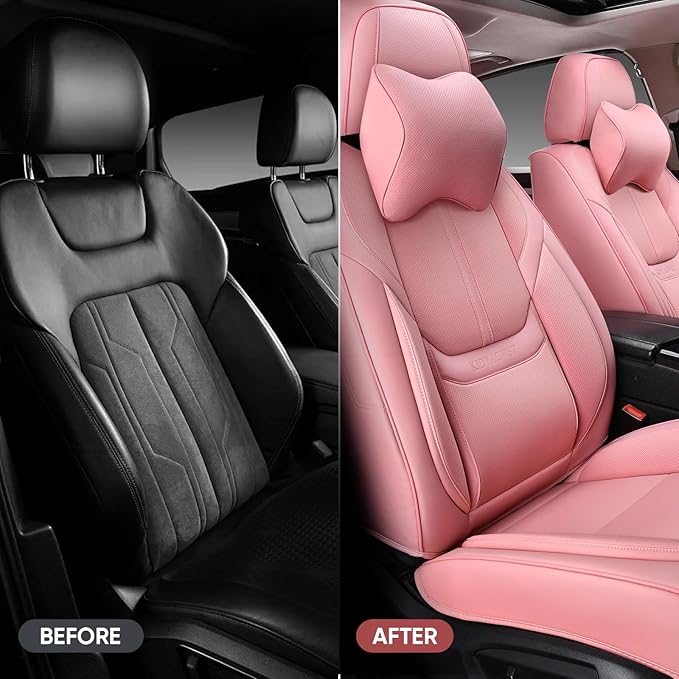 Auto Car Seat Covers Accessories Front Seat Leather Cushion Protector Breathable Waterproof Seat Cover for Cars Universal Fit (Pink, Front Pair)