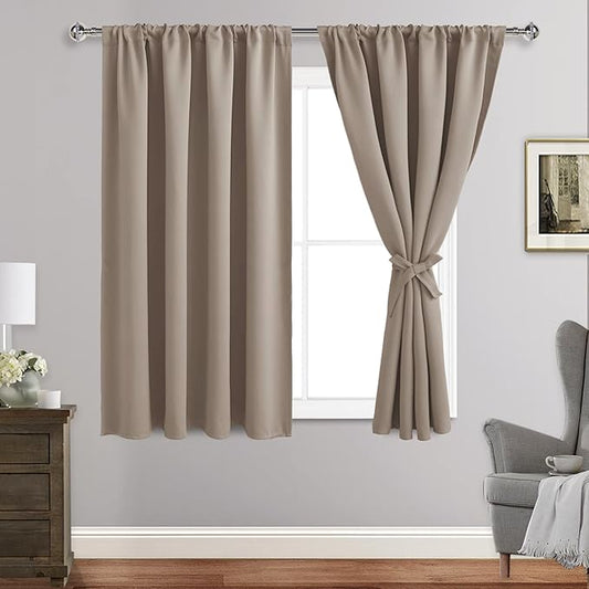 JIUZHEN Blackout Curtains for Bedroom - Thermal Insulated Room Darkening Noise Reducing, 52 x 54 Inch Length Curtains for Living Room, Set of 2 Panels with Tiebacks, Camel