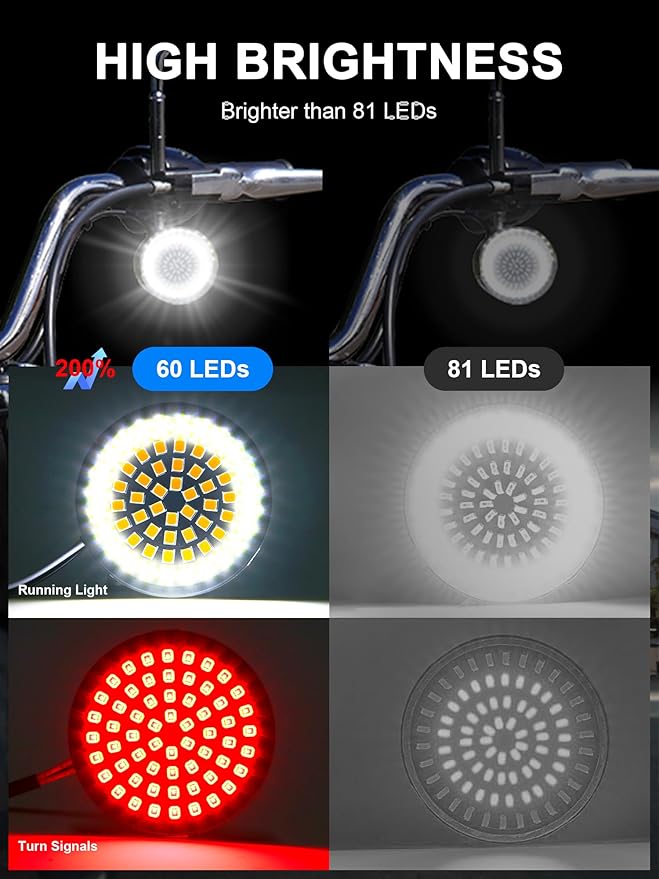 1157 1156 LED Turn Signals, 2" Bullet Led Lights Front Rear Blinker with 4 Dark Smoked Lenses Compatible for Harley Davidson Street Glide Road Glide Sportster Iron 883