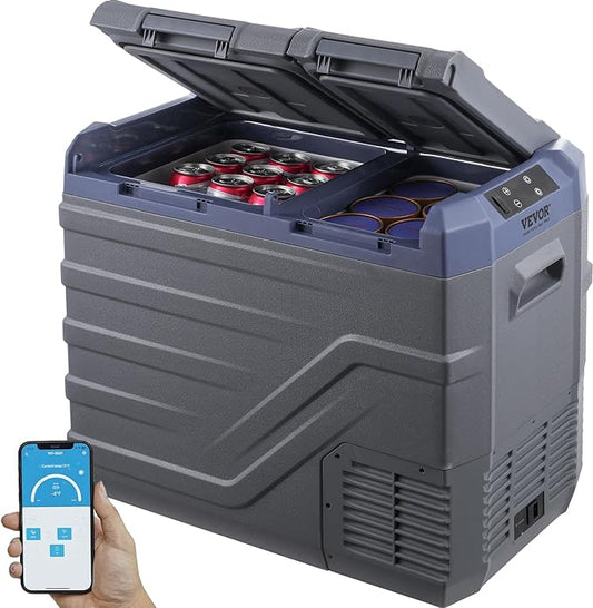 VEVOR Car Refrigerator, 12 Volt Car Refrigerator Fridge, 40 L Dual Zone Portable Freezer, -4℉-68℉ Adjustable Range, 12/24V DC and 100-240V AC Compressor Cooler for Outdoor, Camping, RV