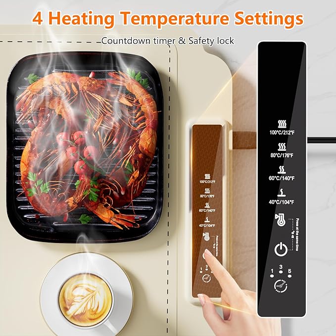 Warming Mat for Food, Electric Warming Tray, Fast Full Surface Graphene Electric Warming Tray, Extra Large Roll Up Silicone Food Warming Mat, Perfect for Gatherings, Parties &Everyday Use (Beige)