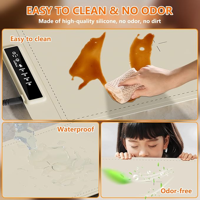 Warming Mat for Food, Electric Warming Tray, Fast Full Surface Graphene Electric Warming Tray, Extra Large Roll Up Silicone Food Warming Mat, Perfect for Gatherings, Parties &Everyday Use (Beige)