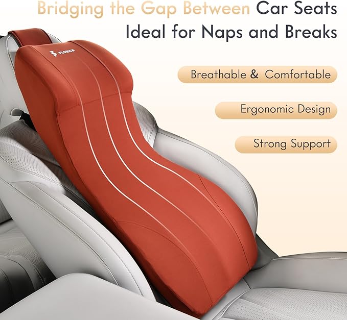 FLORICH 2-in-1 Lumbar Support with Headrest Pillow for Car Ergonomic Memory Foam Car Seat Back Cushion Integrated Lumbar Pillow with Car Neck Pillow for Driving Seat Relief Back Sciatica Pain, Red