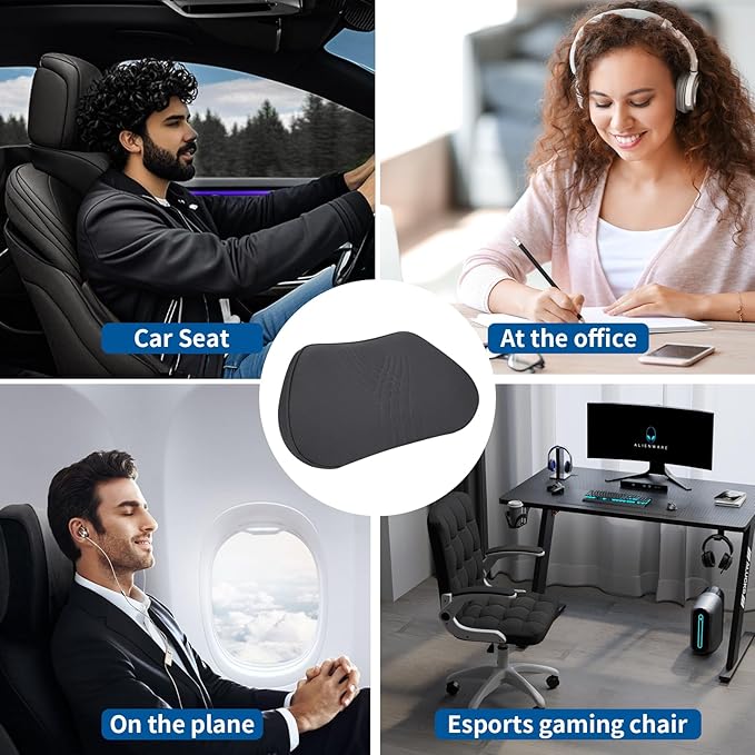 Lumbar Support Pillow for Car Memory Foam Back Sleeper Cushion for Drving Seat for Most Car SUV Home Office Black