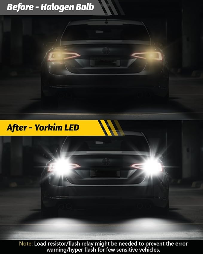 Yorkim 3157 LED Bulb White, 500% Super Bright, 3056 3156 3156A 3057 4057 3157 4157 T25 LED Bulbs for DRL, Reverse Light, Brake Light, Parking Lights with Constant Current Drive - Pack of 2