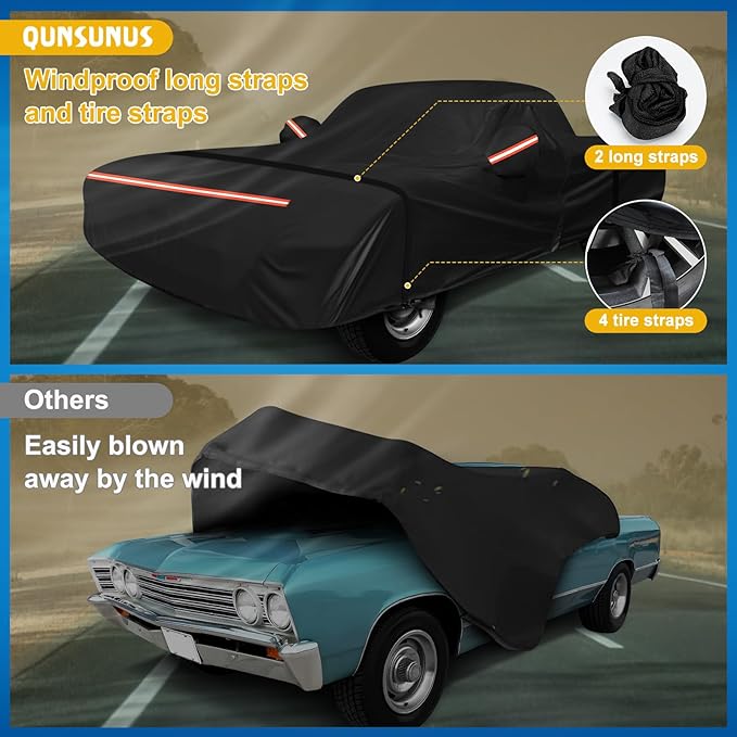 QUNSUNUS Waterproof Car Cover for Chevrolet El Camino 1964-1967/1978-1987, Outdoor Car Cover with Zipper, Full Exterior Car Covers for Automobiles All Weather with Wind, Sun, UV and Dust Protection