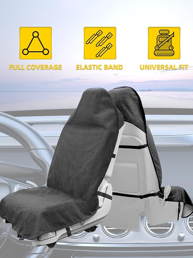 ZIMABLUE Terry Cloth seat Cover Universal Waterproof Car Sport Towel Seat Cushion Non-Slip Sweat-Absorbent Towel Cloth Suitable for All Seasons Waterproof Beach Seat Cover Washable-Grey