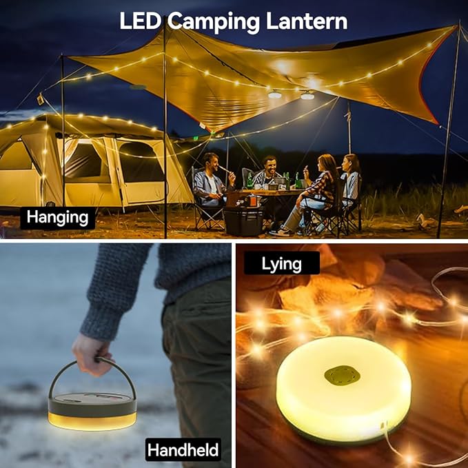 33FT Camping String Lights, Rechargeable String Lights with 8 Modes, Waterproof Outdoor Lights with Delay Closure, Retractable Design & Hooks for Outdoor Patio Awning Garden Party Essentials