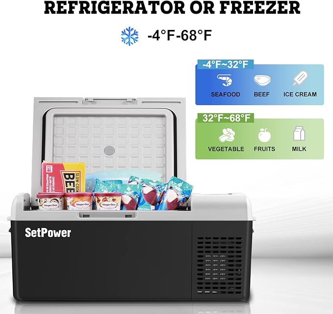 Setpower FC15 Portable Refrigerator Electric Cooler With AC Adapter,15L/15.8QT 12 Volt Car Refrigerator, -4℉-68℉ Portable Fridge Freezer for Car,RV, Truck,Camping,Travel, Home