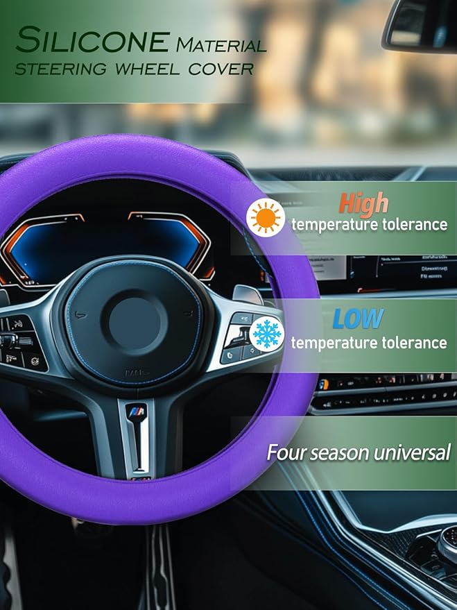 LRITER Car Steering Wheel Cover, Non-Slip Silicone Material, Multiple Color Choices, Universal Auto Parts Steering Wheel Cover, Suitable for Most Cars (Purple)
