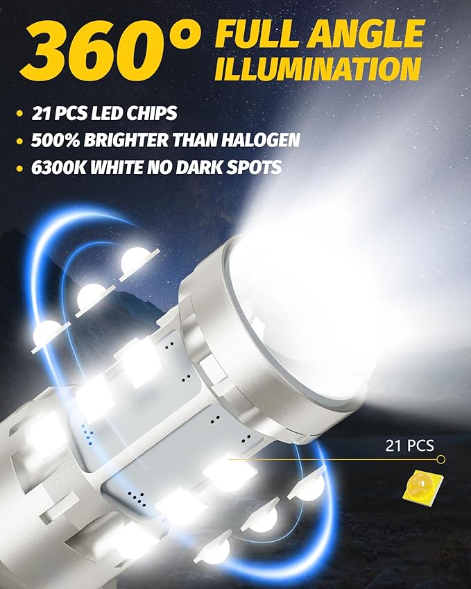 Yorkim 3157 LED Bulb White, 500% Super Bright, 3056 3156 3156A 3057 4057 3157 4157 T25 LED Bulbs for DRL, Reverse Light, Brake Light, Parking Lights with Constant Current Drive - Pack of 2