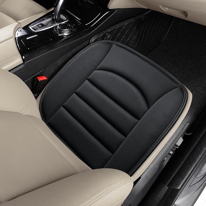 Memory Foam Car Seat Cushion with Breathable Fabric & Non-Slip Gel, Universal Fit for Car Truck Office Home 19.6x18x1.2 Black