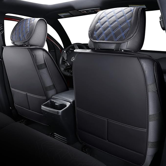Aierxuan Toyota Tacoma Car Seat Covers Custom Fit 2005-2025 TRD Pro Army Green Nightshade Edition Access Cab Pickup Truck Waterproof Leather Full Seat Cushions(Full Set, Black-Blue)