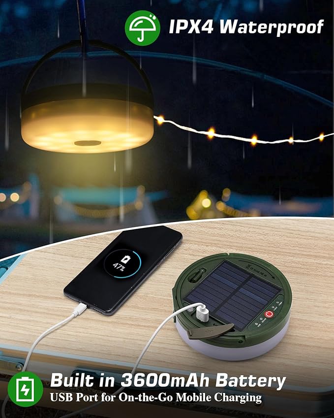 Anpro Solar Camping String Lights 4 in 1, 39.4Ft Ultra Long String with 150LEDs, 3600mAh Solar Powered and USB Rechargeable Light with Remote Control, Portable Camping Light for Hiking, Decorations