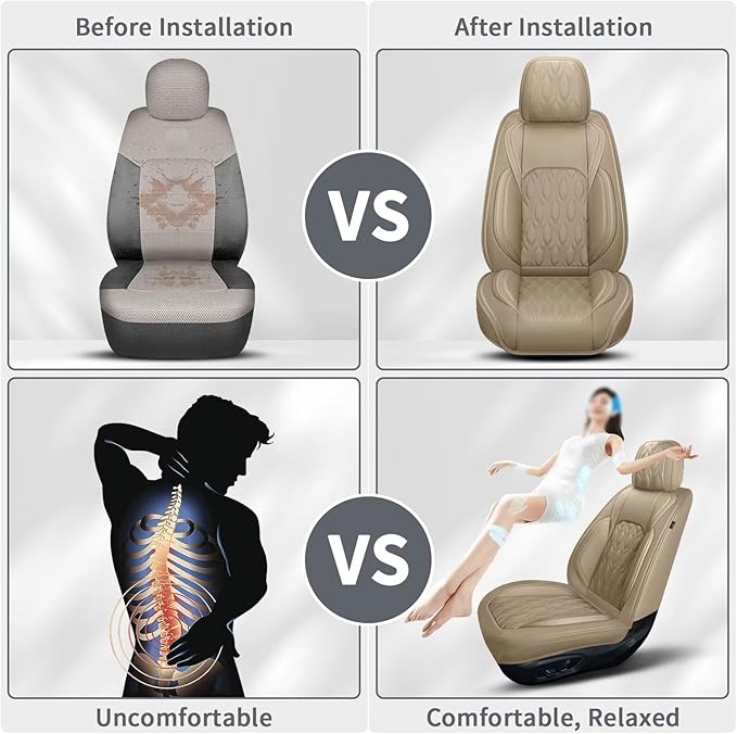 Car Seat Covers Fit for Nissan Frontier 2009-2023 2024 2025: Full Set 5 Seats Faux Leather Automotive Seat Covers Waterproof Business Vehicle Seat Cushion Protector （5 Seat, Beige）