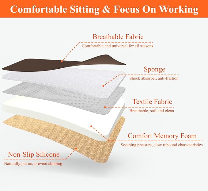 kingphenix Car Seat Cushion with 1.2inch Comfort Memory Foam, Seat Cushion for Car and Office Chair (Brown)