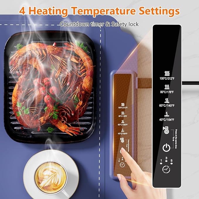 Warming Mat for Food, Electric Warming Tray, Fast Full Surface Graphene Electric Warming Tray, Extra Large Roll Up Silicone Food Warming Mat, Perfect for Gatherings, Parties &Everyday Use(Blue)