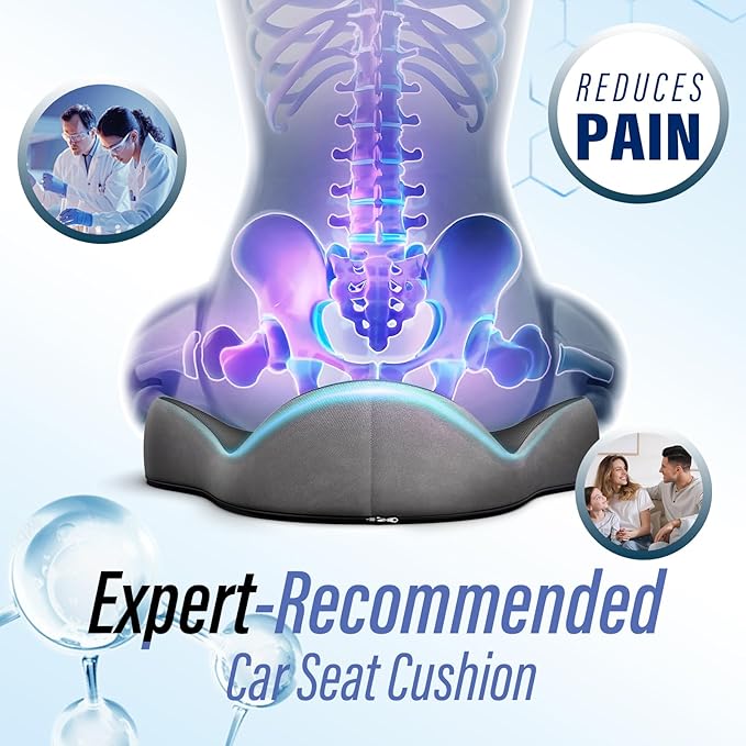 Seat Cushion for Pressure Relief - Medical Grade Coccyx Pain Relief for Sciatica & Tailbone, W-Shaped Memory Foam with Non-Slide Base, Office/Car/Wheelchair (Black)