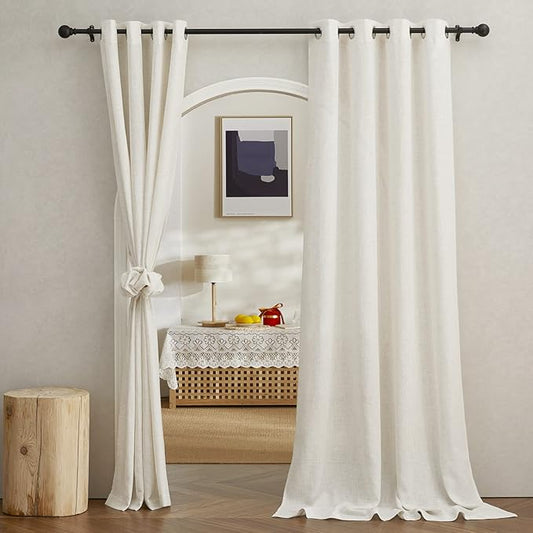 NICETOWN Semi Sheer Linen Burlap Curtains for Living Room, Grommet Privacy Semitransparent with Light Filter Flax Linen Blend Drapes for Bedroom Hall/Villa, W52 x L108, 2 Panels