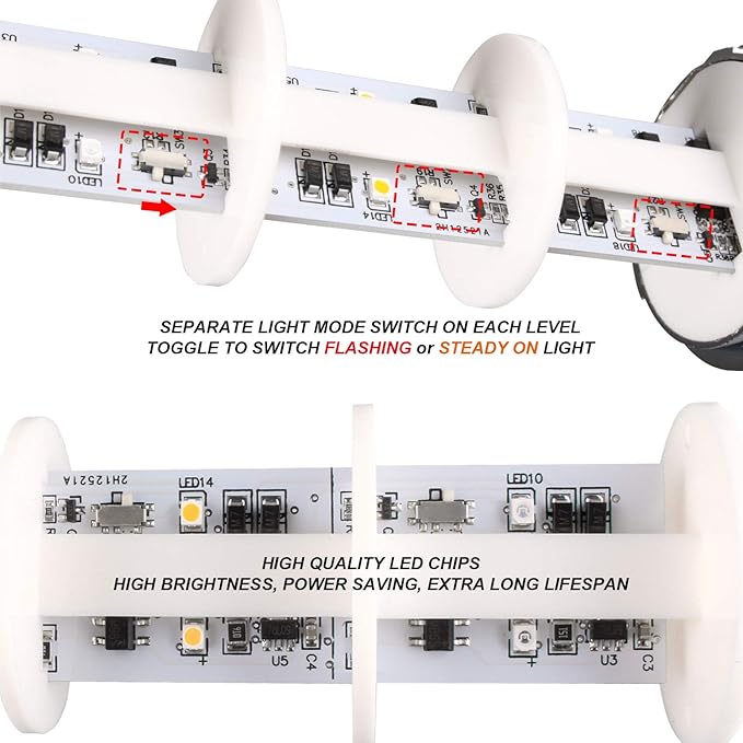 110V to 220V LED Stack Tower Lights, Industrial Warning Lights, Andon Lights, Column Signal Tower Indicator Lamp Beacon, Continuous/Flashing Light Switchable, 2 Layer (with Buzzer)