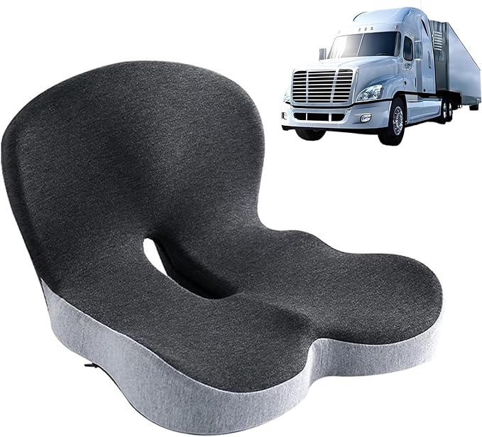Memory Foam Pads Seat Cushion for Truck Driver, semi Truck seat Cushion with Adjustable Strap – Ergonomic Back Support,Ideal Car Seat Cushions for Driving,Trucker Essentials (Dark Grey)