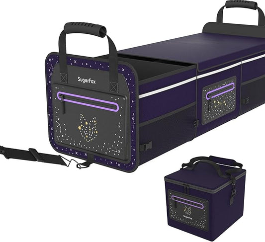 Trunk Organizer | 95L (35"x13.8"x11.8") | 26L Ice Pack Included | Fluorescent Constellation Design | Waterproof, Foldable with Adjustable Straps | for SUVs/Cars - Purple-M004