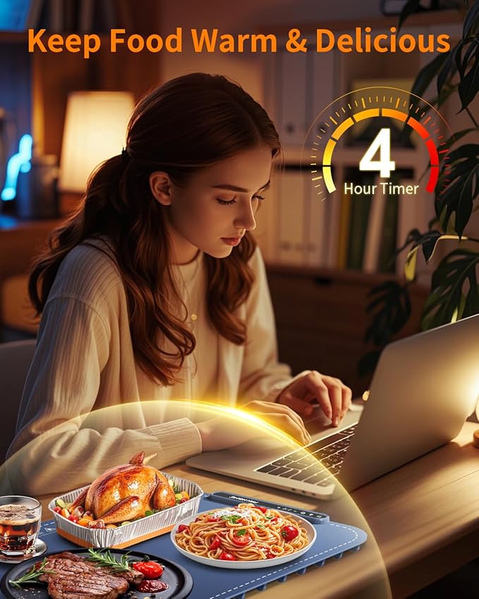 Warming Mat for Food, Electric Warming Tray with 7 Temperature Settings and 6 Hours Timer, Rapid Full Surface Heating, Rollable Portable Food Warmers for Parties, Buffet, Gatherings, Thawing
