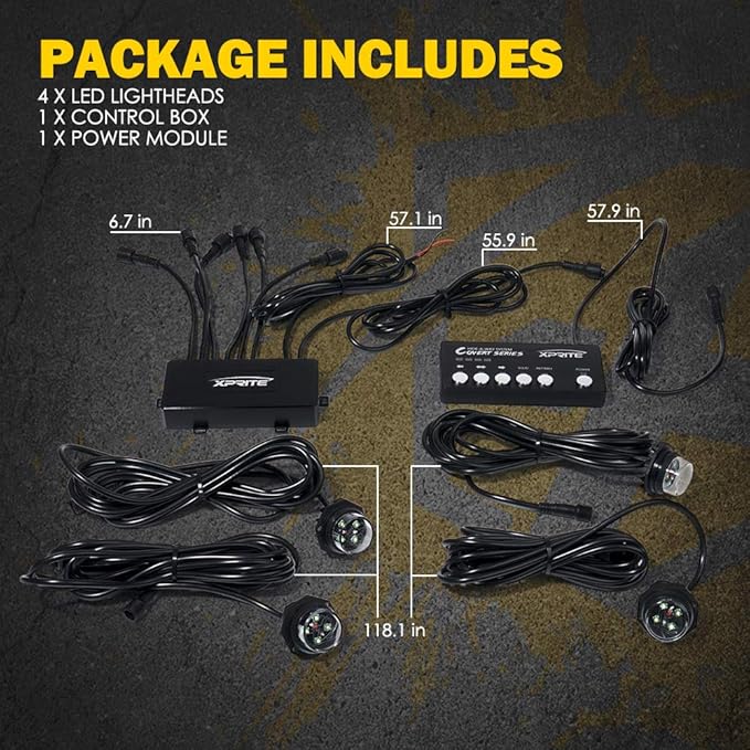 Xprite White Amber LED Hideaway Strobe Lights Kit 20 Flashing Patterns w/Control Panel Headlights Taillights Fog Marker Light Interior Mounting, for Emergency Vehicles Trucks SUV Vans 12V Cars 4 PCs