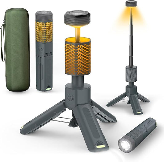 Telescopic Camping Light - 10500mAh Rechargeable Camping Lantern with Storage Bag, Dimmable Magnetic Tent Lamp, Waterproof Camp Light Outdoor Work Emergency Lights for Home Power Outage, Hiking -Gray