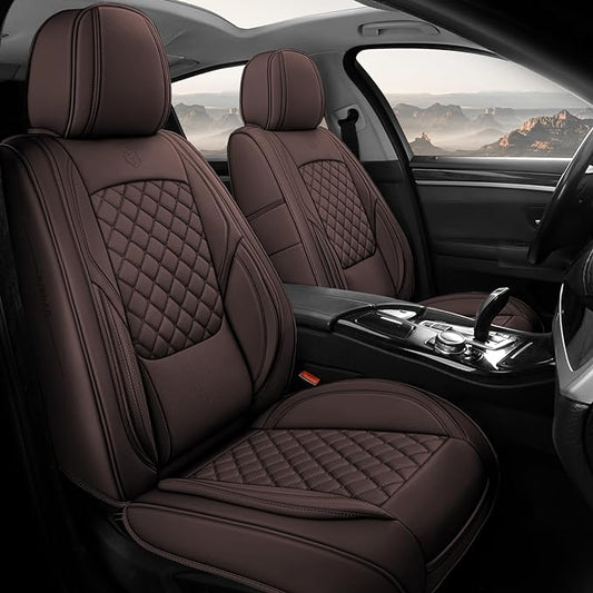 Premium Leather Car Seat Covers, Universal Fit for Cars SUVs Trucks and Sedans, Waterproof Car Seat Cushion with Airbag Compatible & Scratch-Resistant, Brown Seat Covers for 5 Seats