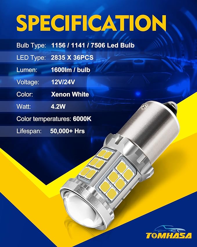 1156 Led Bulb White Super Bright 36SMD-2835 Chipsets 1141 led bulb 7506 1003 P21W BA15S LED 1156 Bulbs Replacement for Backup Reverse light Brake Tail Turn Signal Lights DRL, pack of 2
