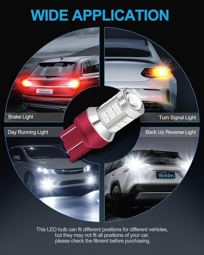 Yorkim 7443 led bulb red, 7440 bulb red 7444na led with Projector Replacement Lamp for Stop Lights Brake、Tail Light, pack of 2