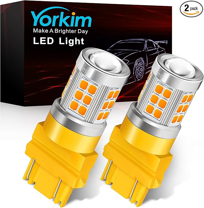Yorkim 3157 LED Bulb Amber led turn signal bulb, 3157a 3156 led amber lights 3056 3057 4157 bulb led 3157 Replacement for Turn Signal Side Marker Lights, Amber Yellow, pack of 2