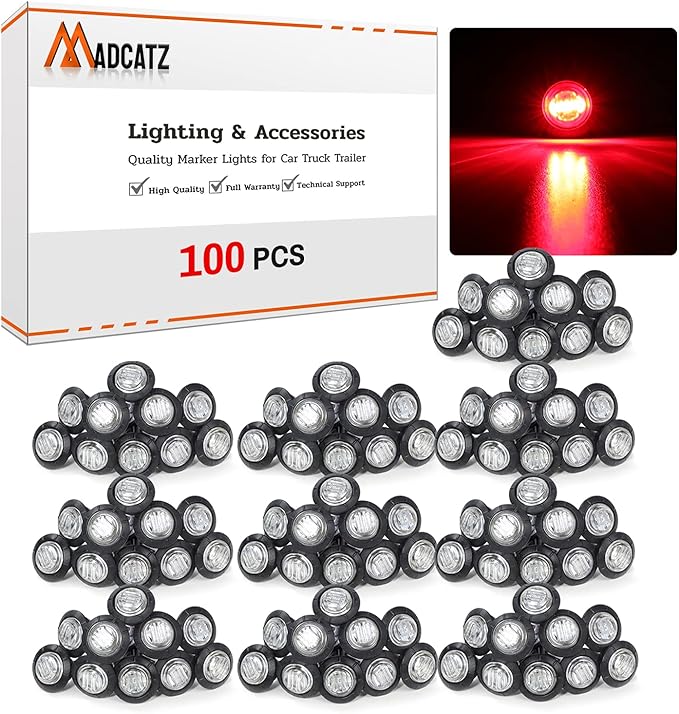 100Pcs 3/4 Inch Clear Lens Red 3 LED Marker lights, LED trailer Marker Light, LED Clearance Bullet Marker Light, Turn Signal Identification Indicator Light for Trailer Truck RV Car Bus Van