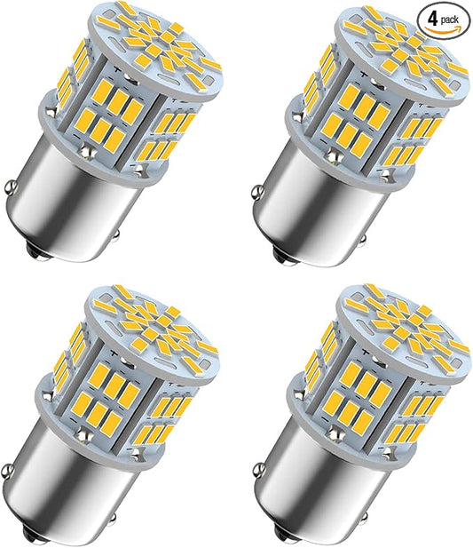 1156 Bulb, 1141 1003 BA15S Led, 12V-24V 54-SMD 3014 Chips Warm White Bulbs for RV Camper Trailer Trunk Vehicle Interior Lights Tail Backup Reverse Lights Parking Lights, 4pcs Warm White