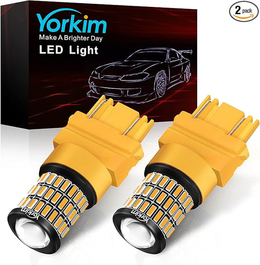 Yorkim 3157 LED Bulb Amber, Turn Signal Bulb Yellow, Bright 3156 3457A 4057 4157 LED Light for Front Rear Turn Signal Light Blinker DRL Marker Parking Lights, Pack of 2