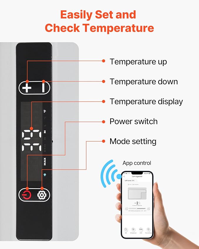 VEVOR 12 Volt Car Refrigerator, 42.3QT/40L Car Fridge, Portable Electric Cooler with -4℉~68℉ Adjustable Temperature, 12/24V DC and 100-240V AC Compressor Freezer for Outdoor, Camping, Travel, RV