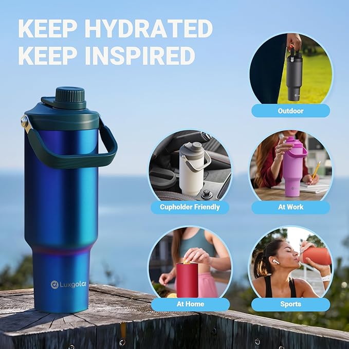 40 oz Insulated Tumbler, Double Wall Vacuum Stainless Steel Cup with Handle and Spout Lid, For Cold/Hot Drinks, Coffee Travel Mug for Car Holder/Home/Office/Party/Camping (Coral Orange-1 Pack)
