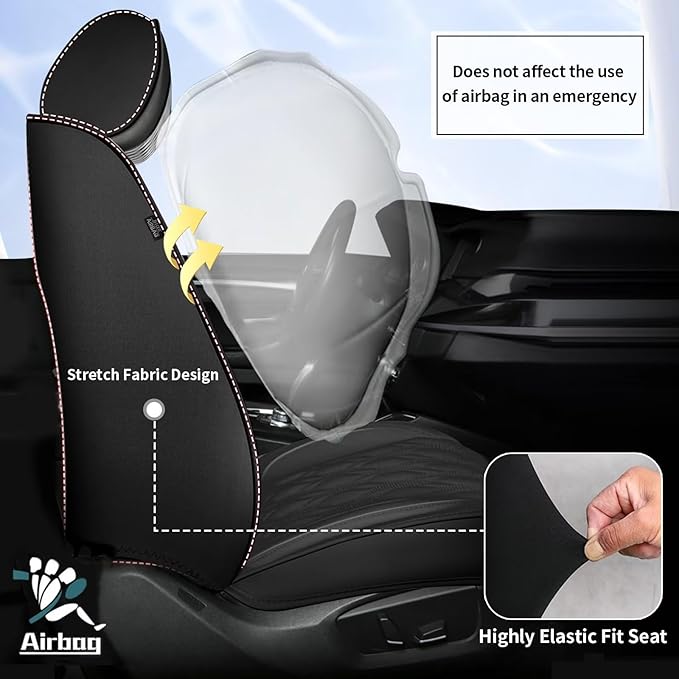 2 Front Car Seat Cover Fit for Nissan Frontier 2009-2023 2024 2025, Faux Leather for Frontier Seat Covers Waterproof Auto Seat Cushion Protector Compatible Airbag (2 Seats,Black)