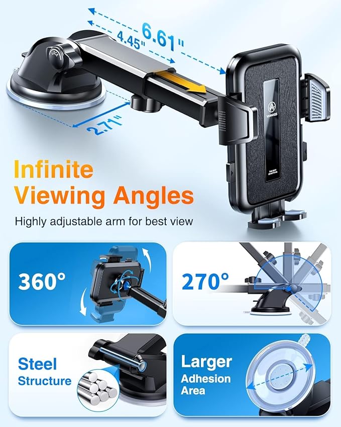 VANMASS 2025 Upgraded Car Phone Holder, [85+LBS Strongest Suction] Patent Safety Cell Phone Mount Windshield Dashboard Vent Truck Accessories Stand Cradle for iPhone 16 Pro Max 15 14 13 Android