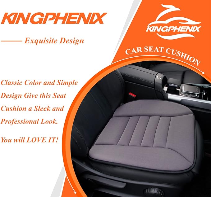 kingphenix Car Seat Cushion with 1.2inch Comfort Memory Foam, Seat Cushion for Car and Office Chair (Dark Grey)